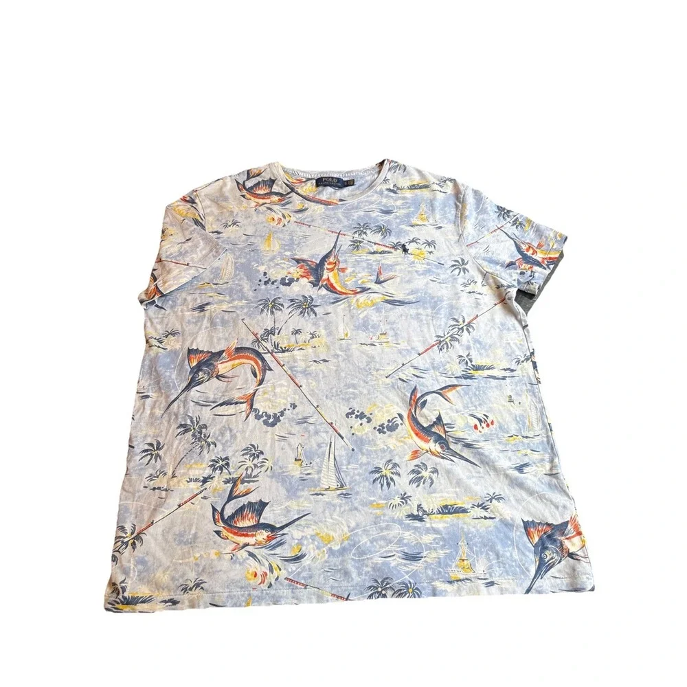 Polo Ralph Lauren Tropical Palm Tree‎ Island Marlin Fishing Men's XL